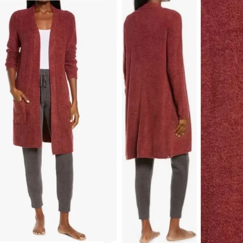New Barefoot Dreams Cozychic Lite Long Open Front Cardigan Garnet NWT Women’s XS